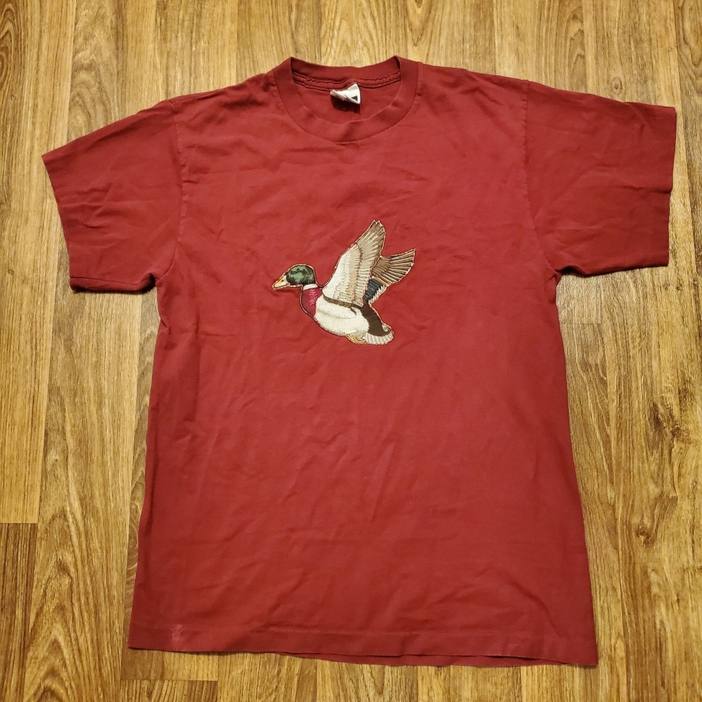 Vintage 90s Duck Shirt Adult Large Red Big Mallard Duck Logo Tultex
